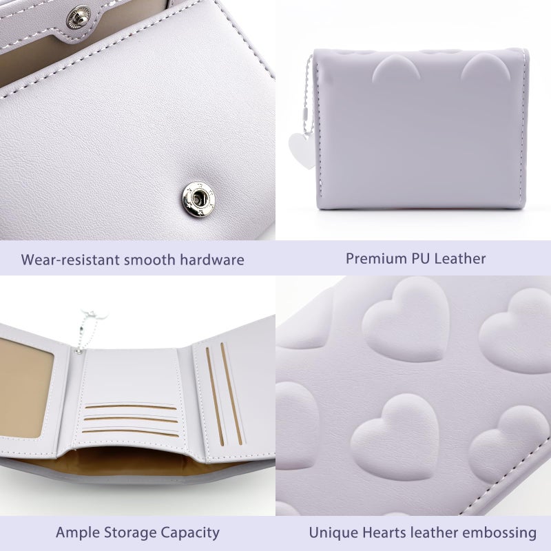 Sminra Womens Wallet Small Trifold Slim Leather Cute Wallet Cash Pocket with Heart chain Coin Purse ID Window Card Holder for Girls and Ladies (Purple) - Image 4